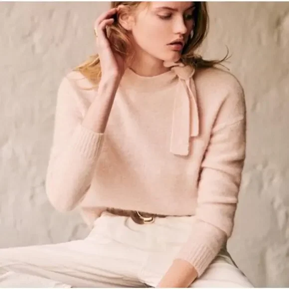 Sezane Zaria Bow Jumper Pale Pink Mohair Wool Sweater Size XS - Picture 2 of 10